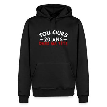 Toujours 20 ans dans ma tête - Sweat à capuche Premium bio Homme - noir - Devant - Nico (187cm)