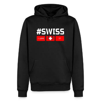 #SWISS - Männer Premium Bio Hoodie - Schwarz - Vorne - Nico (187cm)