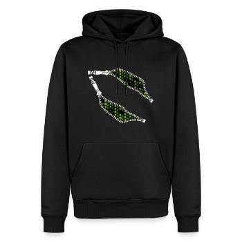 Reißverschluss mit grünem Text - Männer Premium Bio Hoodie - Schwarz - Vorne - Nico (187cm)