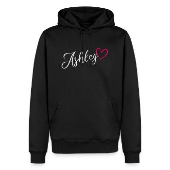 Ashley Nom de famille Prénom Coeur Rose - Sweat à capuche Premium bio Homme - noir - Devant - Nico (187cm)