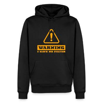 Stumpfes Warn-T-Stück: Filterfreie Zone - Männer Premium Bio Hoodie - Schwarz - Vorne - Nico (187cm)