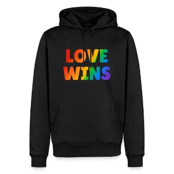 Liebe gewinnt LGBT Regenbogen Text - Männer Premium Bio Hoodie - Schwarz - Vorne - Nico (187cm)