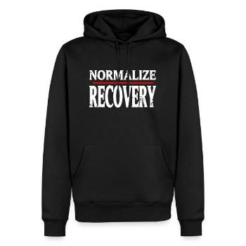 Normalize Recovery Retro Vintage Sober Designs - Männer Premium Bio Hoodie - Schwarz - Vorne - Nico (187cm)