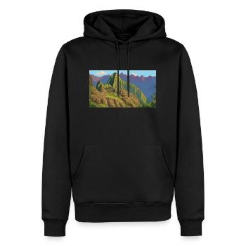 Machu Picchu, Pérou - Pixel Art - Sweat à capuche Premium bio Homme - noir - Devant - Nico (187cm)