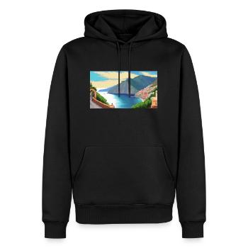 Côte amalfitaine, Italie - Pixel Art - Sweat à capuche Premium bio Homme - noir - Devant - Nico (187cm)