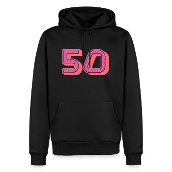 50. 50 ANS. 50e ANNIVERSAIRE. ANNIVERSAIRE 50 ANS. - Sweat à capuche Premium bio Homme - noir - Devant - Nico (187cm)