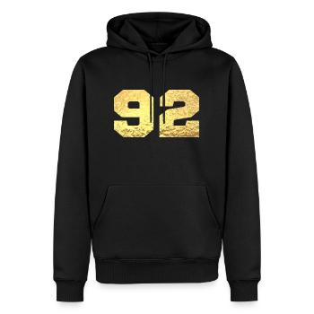 Numéro 92 paillettes doré - 92e anniversaire - Sweat à capuche Premium bio Homme - noir - Devant - Nico (187cm)