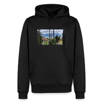 Lugano, Schweiz - Männer Premium Bio Hoodie - Schwarz - Vorne - Nico (187cm)