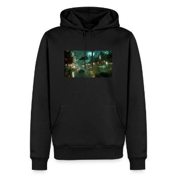 Cyberpunk Stadt - Männer Premium Bio Hoodie - Schwarz - Vorne - Nico (187cm)
