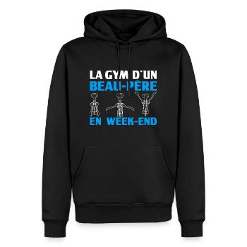 La gym d'un beau-père en week-end - Sweat à capuche Premium bio Homme - noir - Devant - Nico (187cm)