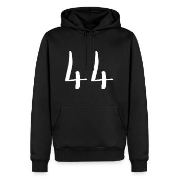 44 - Männer Premium Bio Hoodie - Schwarz - Vorne - Nico (187cm)
