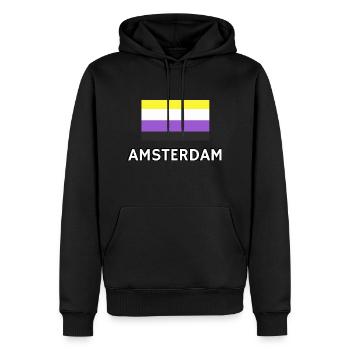 Non binary Pride Flag Amsterdam - Men’s Premium Organic Hoodie - black - Front - Nico (187cm)