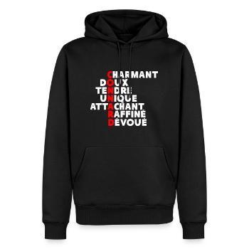 Caractère Humour Saint-Valentin Couple Blague - Sweat à capuche Premium bio Homme - noir - Devant - Nico (187cm)