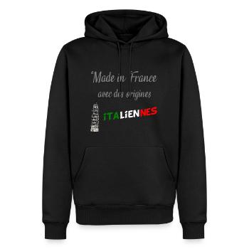 made in France / origines italiennes - Sweat à capuche Premium bio Homme - noir - Devant - Nico (187cm)