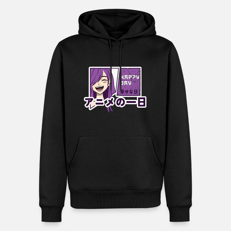 Glücklicher Tag mit Anime - Männer Premium Bio Hoodie - Schwarz