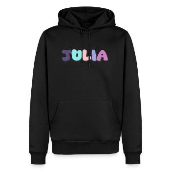 Nom - Julia - Sweat à capuche Premium bio Homme - noir - Devant - Nico (187cm)