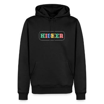 HIGHER - Drum and Bass Festival Raver -Liquid DNB - Men’s Premium Organic Hoodie - black - Front - Nico (187cm)