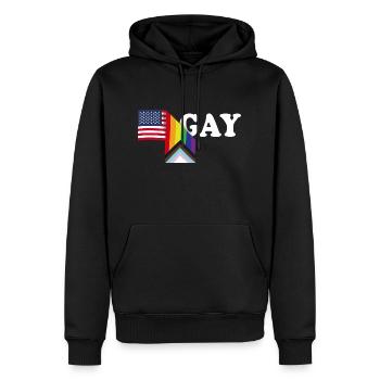 Patriot USA Flagge und LGBT Flagge - Stolzer Verbündeter - Schwul - Männer Premium Bio Hoodie - Schwarz - Vorne - Nico (187cm)