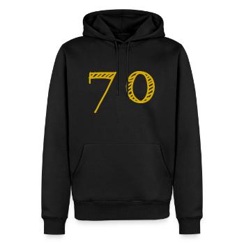 70. 70 YEARS. 70TH ANNIVERSARY. 70TH ANNIVERSARY. - Men’s Premium Organic Hoodie - black - Front - Nico (187cm)
