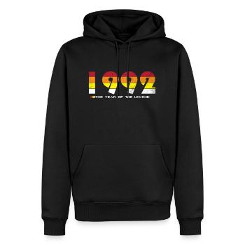 Millésime 1992 - L’année de la légende - Rétro 32 - Sweat à capuche Premium bio Homme - noir - Devant - Nico (187cm)