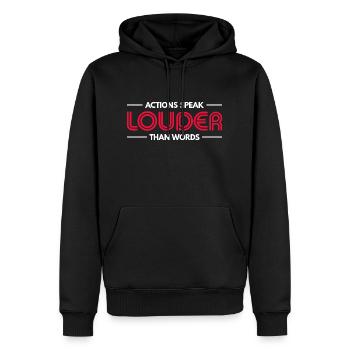 Taten sagen mehr als Worte - Motivationsgeschenk - Männer Premium Bio Hoodie - Schwarz - Vorne - Nico (187cm)