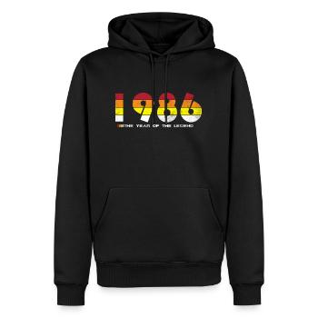 Millésime 1986 - L’Année de la Légende - Rétro 38 - Sweat à capuche Premium bio Homme - noir - Devant - Nico (187cm)