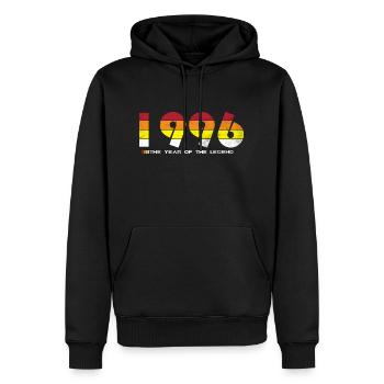 Millésime 1996 - L’Année de la Légende - Rétro 28 - Sweat à capuche Premium bio Homme - noir - Devant - Nico (187cm)