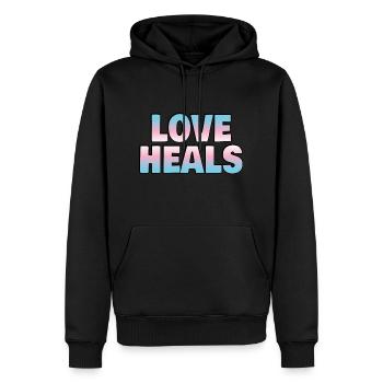 Liebe heilt Trans-Flaggenfarben - Männer Premium Bio Hoodie - Schwarz - Vorne - Nico (187cm)