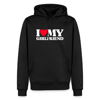 I Love My Girlfriend Couple Saint Valentin 2025 - Sweat à capuche Premium bio Homme - noir - Devant - Nico (187cm)