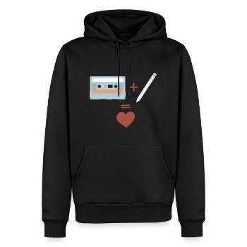 T-shirt cassette et stylo. Nostalgie jeunesse - Sweat à capuche Premium bio Homme - noir - Devant - Nico (187cm)