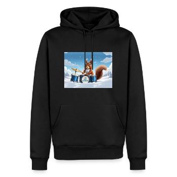 Ecureuil joue de la batterie - Sweat à capuche Premium bio Homme - noir - Devant - Nico (187cm)