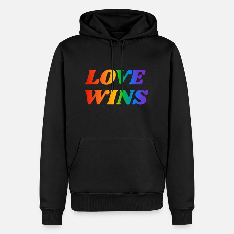 Liebe gewinnt LGBT Regenbogen Text - Männer Premium Bio Hoodie - Schwarz