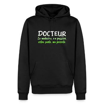 Arzt, Arzt, Krankenschwester, Gesundheit und weißer Kittel - Männer Premium Bio Hoodie - Schwarz - Vorne - Nico (187cm)