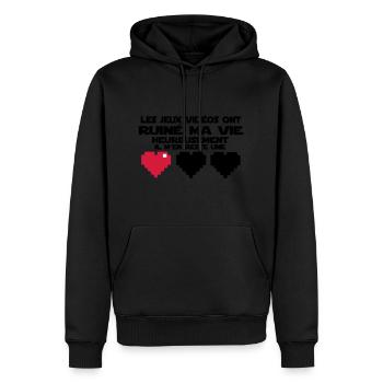 il m'en reste une(vie) - Sweat à capuche Premium bio Homme - noir - Devant - Nico (187cm)