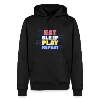 Manger, dormir, jouer, répéter - Sweat à capuche Premium bio Homme - noir - Devant - Nico (187cm)