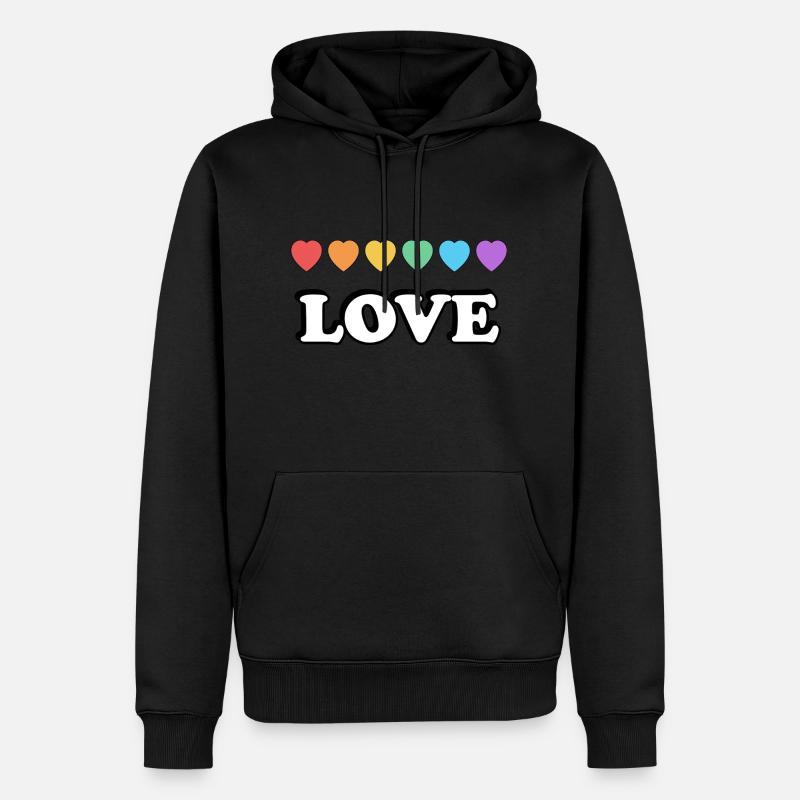 Liebe Regenbogenherzen - Männer Premium Bio Hoodie - Schwarz