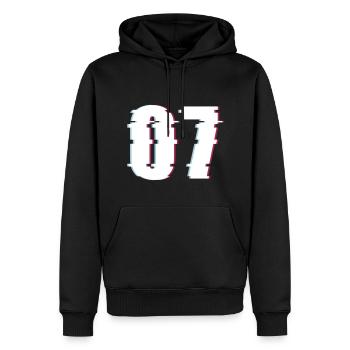 07 Sieben 7 Seven Zahl Effekt Verzerrt Nummer - Männer Premium Bio Hoodie - Schwarz - Vorne - Nico (187cm)