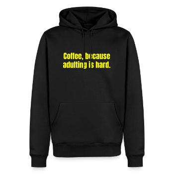 Kaffee, weil das Erwachsenwerden schwer ist - lustige Zitate - Männer Premium Bio Hoodie - Schwarz - Vorne - Nico (187cm)