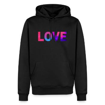 AMOUR. Une chemise, un mot. - Sweat à capuche Premium bio Homme - noir - Devant - Nico (187cm)