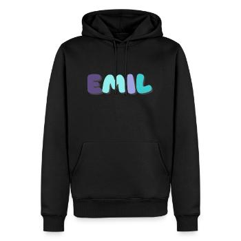 Nom - Emil - Sweat à capuche Premium bio Homme - noir - Devant - Nico (187cm)