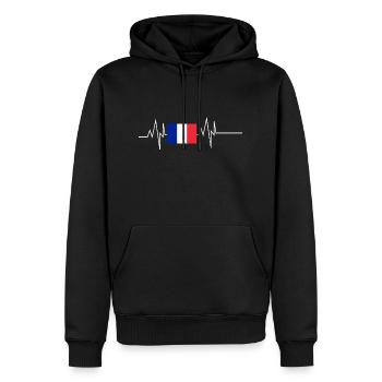 Drapeau de la France Heartbeat - Sweat à capuche Premium bio Homme - noir - Devant - Nico (187cm)