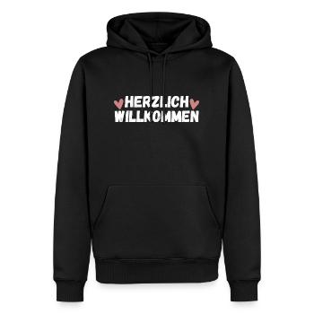 Herzlich Willkommen Herz Liebe - Männer Premium Bio Hoodie - Schwarz - Vorne - Nico (187cm)