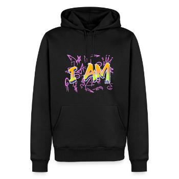 I am life message - Men’s Premium Organic Hoodie - black - Front - Nico (187cm)