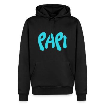 PAPY. FÊTE DES PÈRES. BONNE FÊTE PAPY. JE T'AIME. - Sweat à capuche Premium bio Homme - noir - Devant - Nico (187cm)
