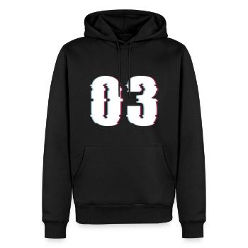 Drei 3 Three 03 Zahl Effekt Verzerrt Nummer - Männer Premium Bio Hoodie - Schwarz - Vorne - Nico (187cm)