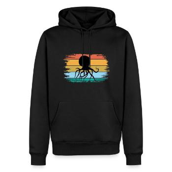 Krake Retro Sun - Männer Premium Bio Hoodie - Schwarz - Vorne - Nico (187cm)