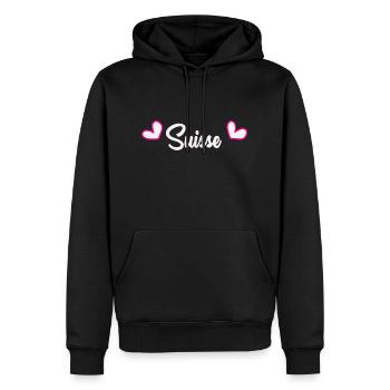 SCHWEIZ. LAND. GENF. HUMOR. FLAGGE - Männer Premium Bio Hoodie - Schwarz - Vorne - Nico (187cm)