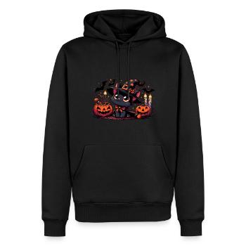 Chaton noir Halloween v2 - Sweat à capuche Premium bio Homme - noir - Devant - Nico (187cm)