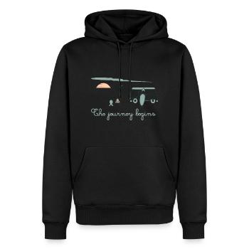 Das Abenteuer beginnt - Männer Premium Bio Hoodie - Schwarz - Vorne - Nico (187cm)