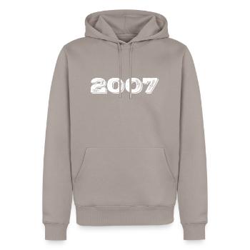 Geburtstagsgeschenk 2007 - 2007 - Männer Premium Bio Hoodie - Taupe - Vorne - Nico (187cm)